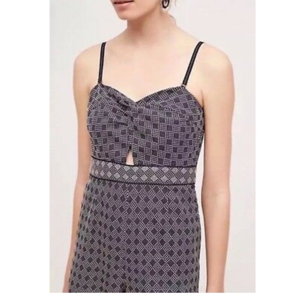 ANTHROPOLOGIE ELEVENSES REMY CROPPED ROMPER NAVY/CREAM - Picture 3 of 3